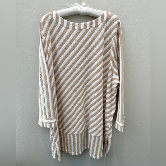 SOFT SURROUNDINGS Striped Cotton Tunic Top Beige White Textured Pocket | Size 2X - Picture 5 of 7